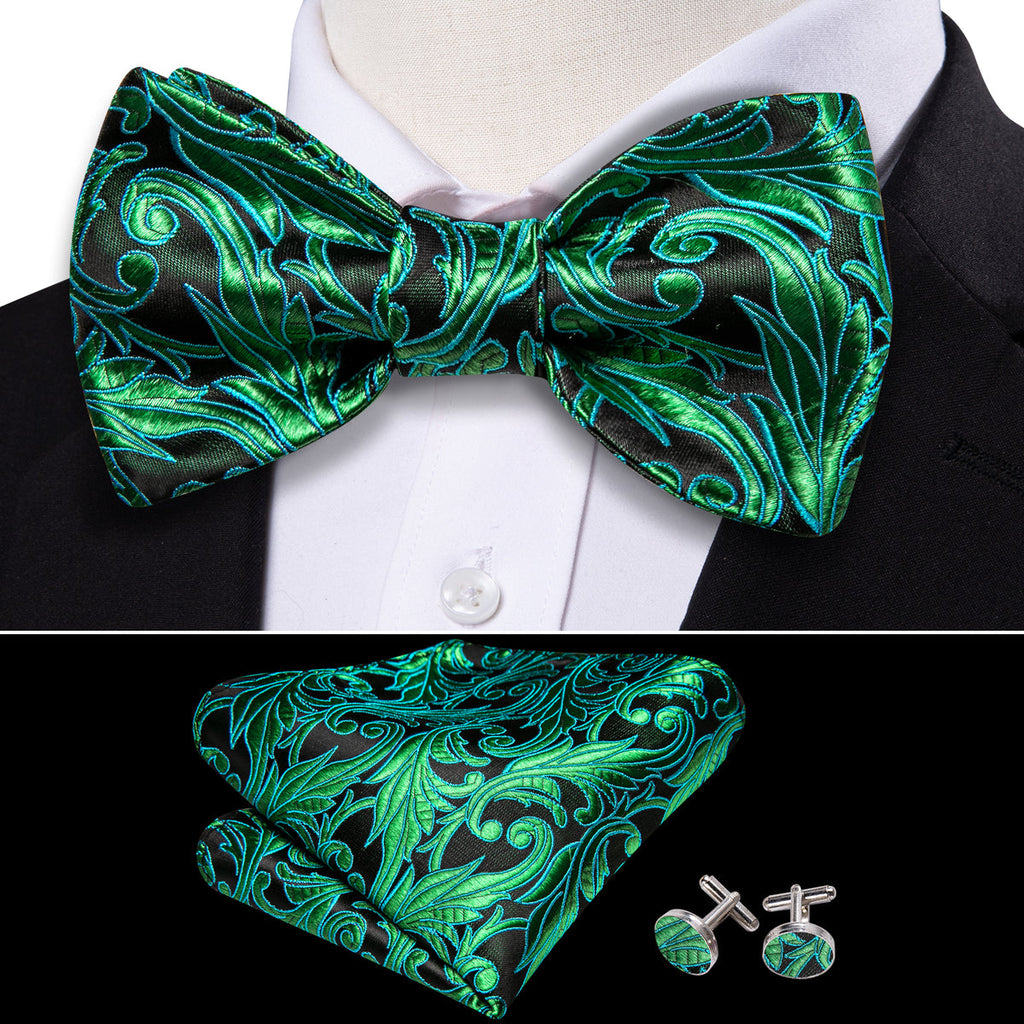 Fashion Green Paisley Bow Tie Set - GentCrest - View 3