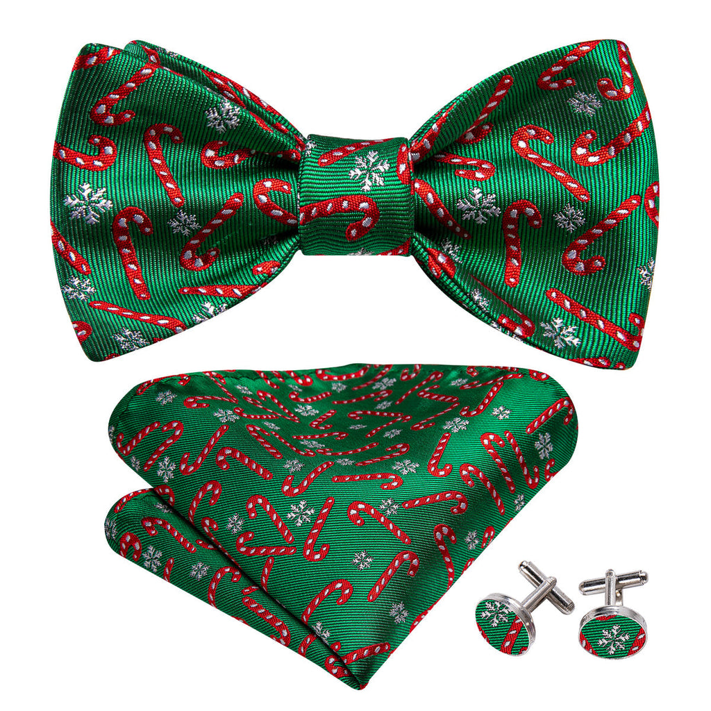 Green Candy Cane Christmas Pattern Bow Tie Set - GentCrest