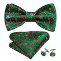 Green Candy Cane Christmas Pattern Bow Tie Set - GentCrest