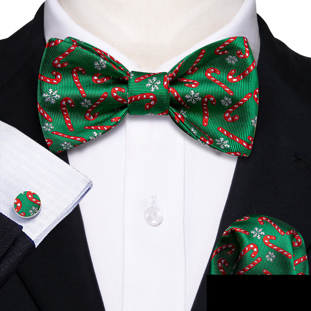Green Candy Cane Christmas Pattern Bow Tie Set - GentCrest - View 2