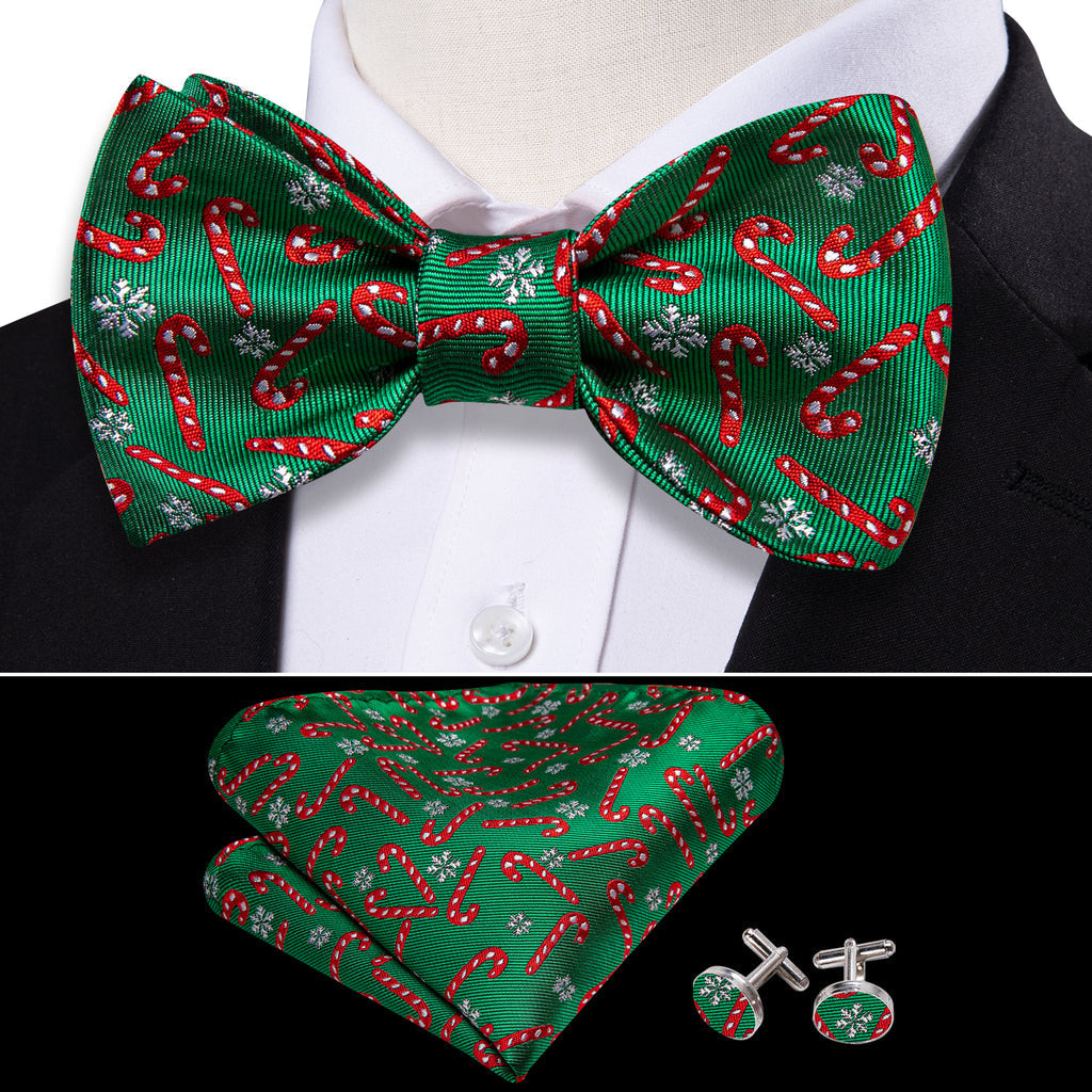 Green Candy Cane Christmas Pattern Bow Tie Set - GentCrest - View 3