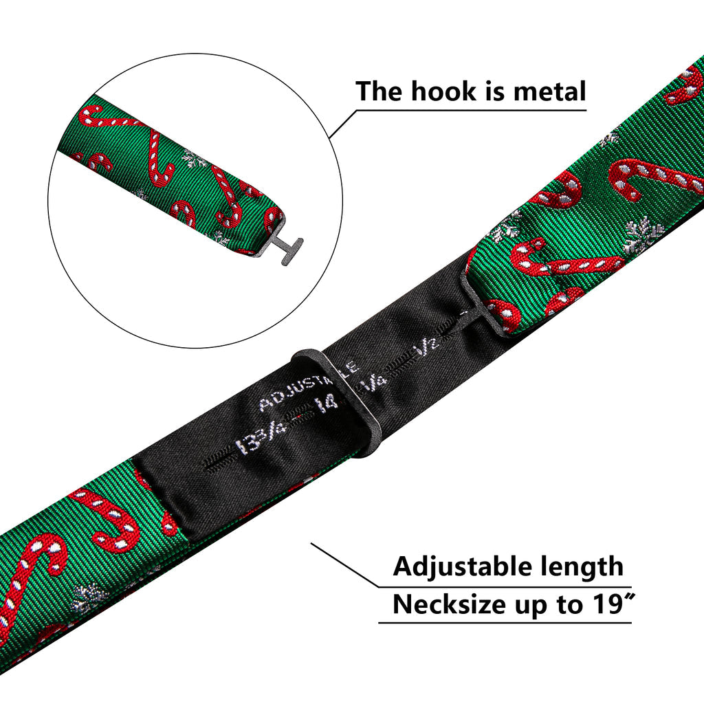 Green Candy Cane Christmas Pattern Bow Tie Set - GentCrest - View 6