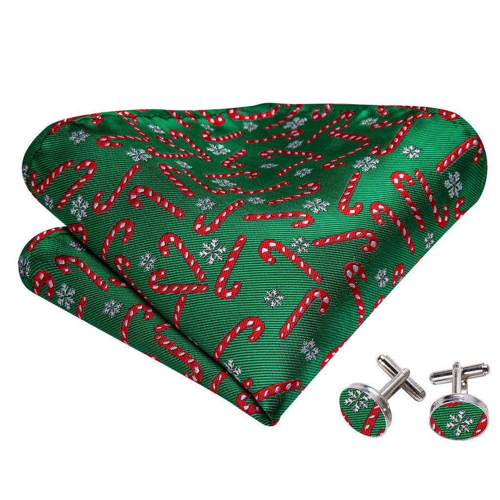 Green Candy Cane Christmas Pattern Bow Tie Set - GentCrest - View 4