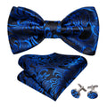 Peacock Blue Paisley Bow Tie Set - GentCrest