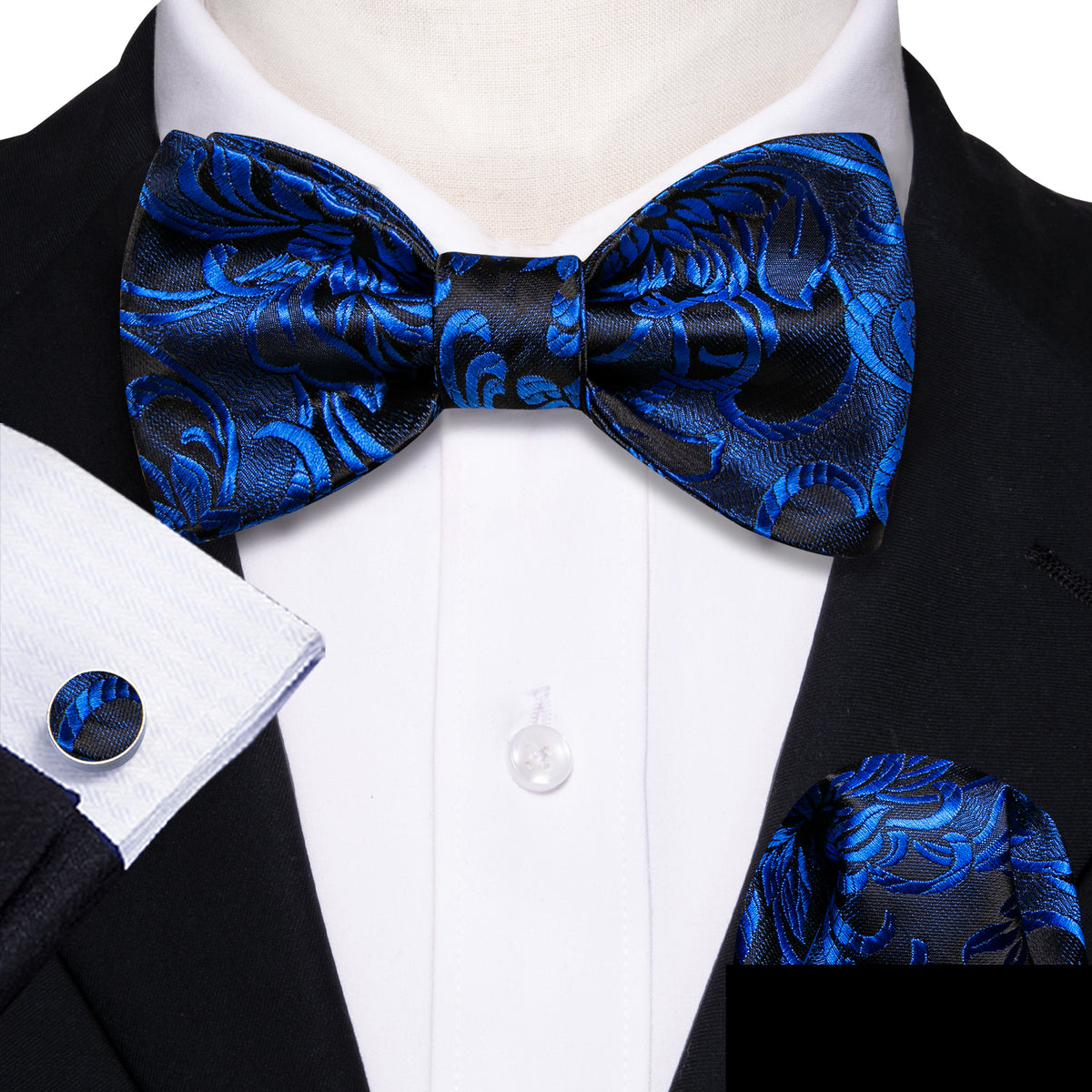 Peacock Blue Paisley Bow Tie Set - GentCrest - View 2
