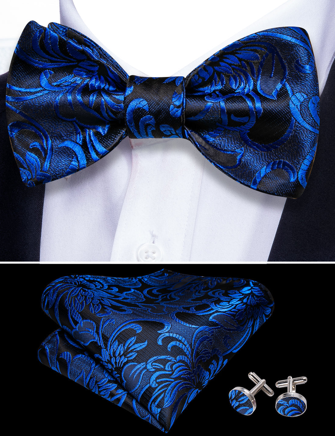 Peacock Blue Paisley Bow Tie Set - GentCrest - View 4