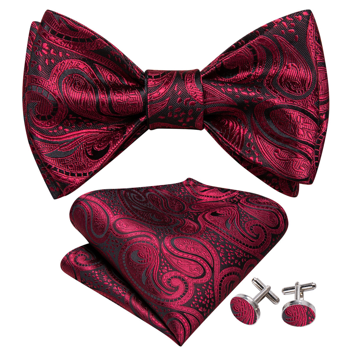 Black Red Paisley Bow Tie Set - GentCrest