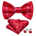 Red White Snowflake Pattern Silk Christmas Bow Tie Set - GentCrest