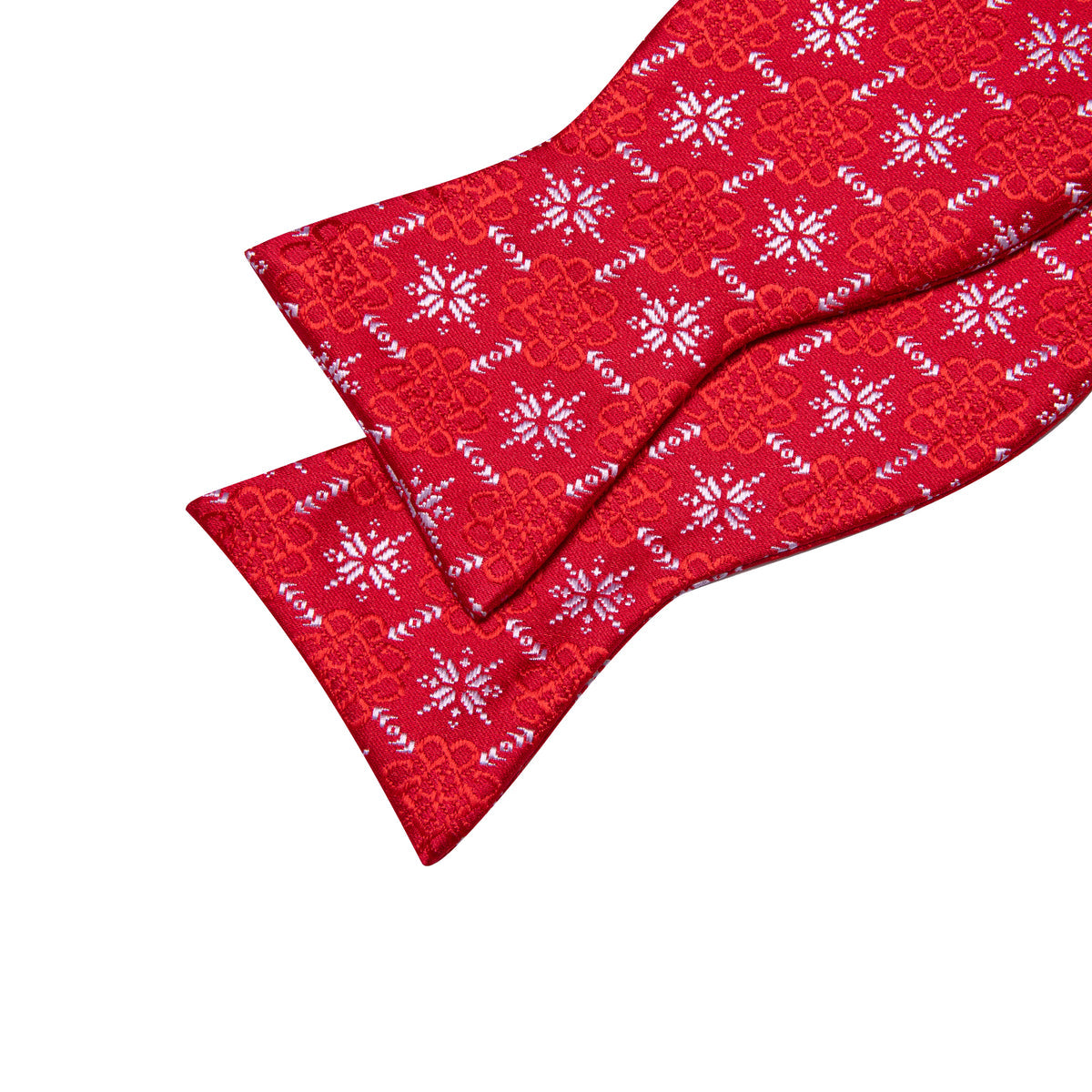 Red White Snowflake Pattern Silk Christmas Bow Tie Set - GentCrest - View 4