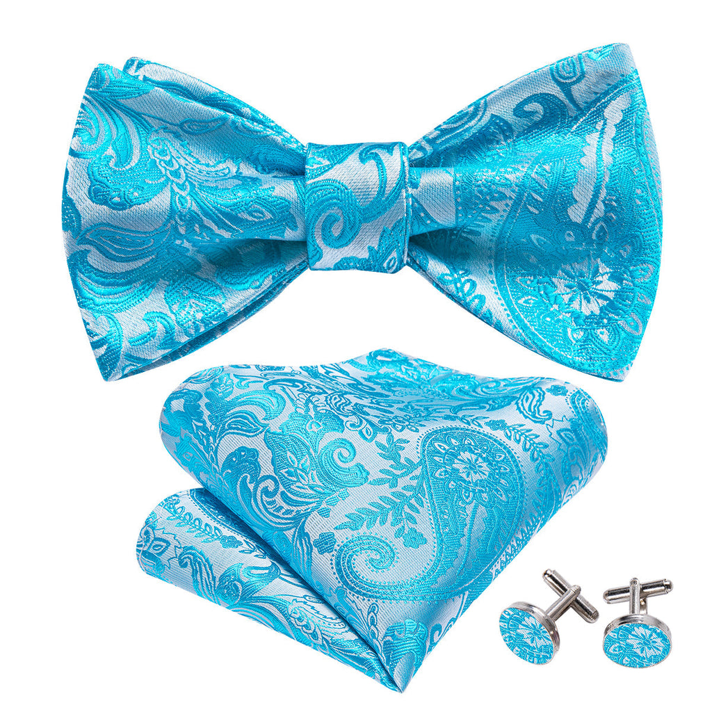 Blue and Silver Paisley Bow Tie Set - GentCrest - View 2