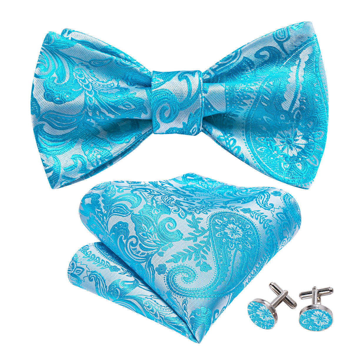 Blue and Silver Paisley Bow Tie Set - GentCrest - View 2