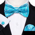 Blue and Silver Paisley Bow Tie Set - GentCrest