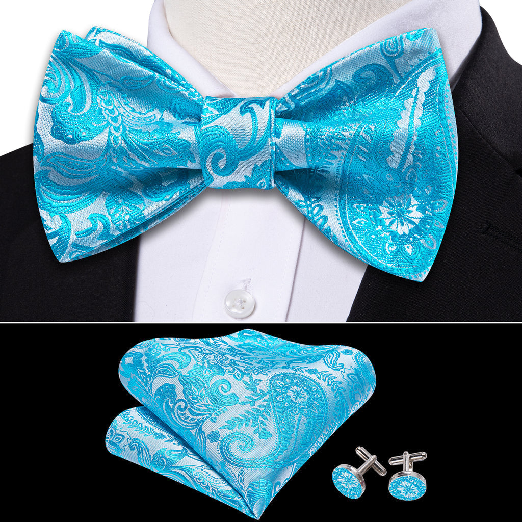 Blue and Silver Paisley Bow Tie Set - GentCrest - View 3