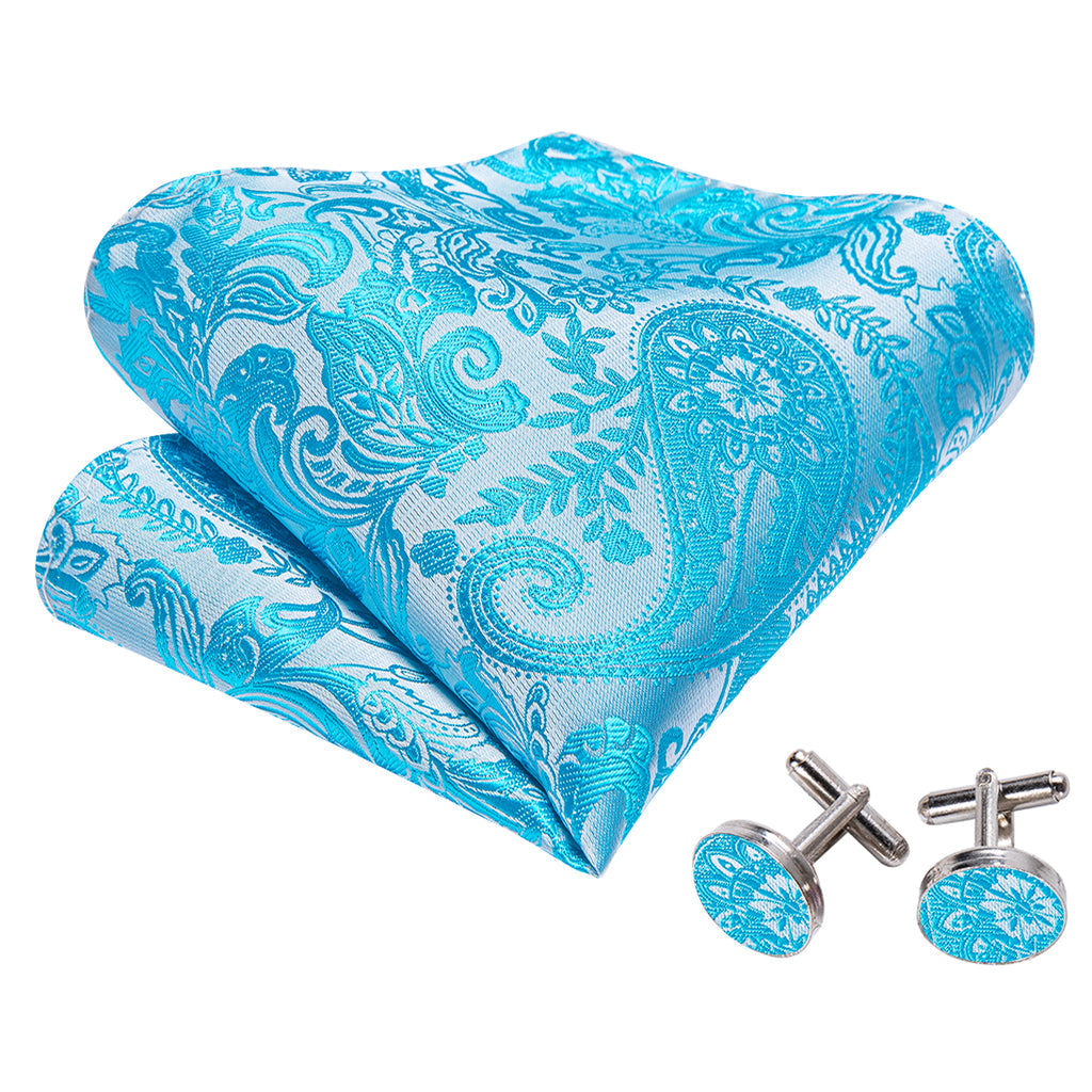 Blue and Silver Paisley Bow Tie Set - GentCrest - View 6