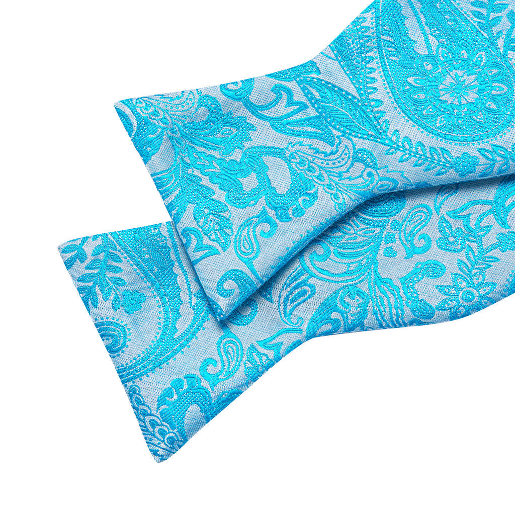 Blue and Silver Paisley Bow Tie Set - GentCrest - View 5