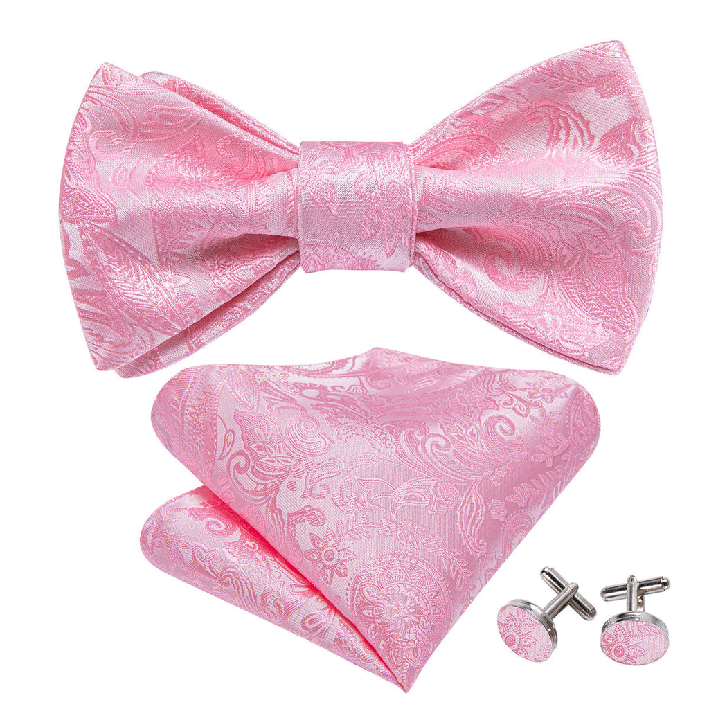 Pink Paisley Bow Tie Set - GentCrest