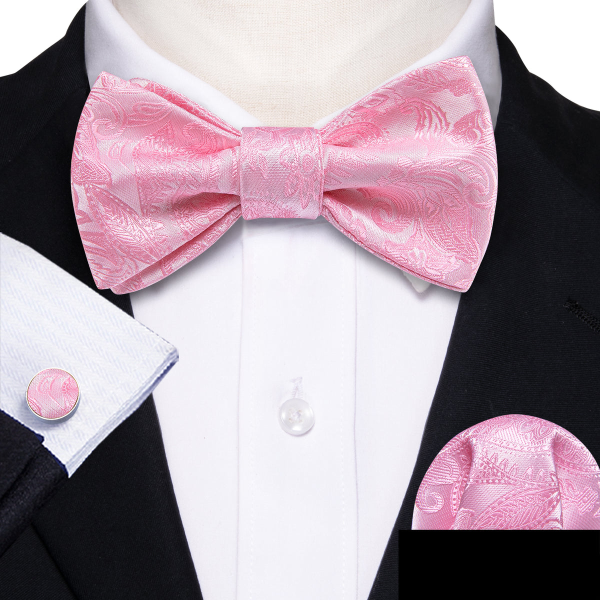 Pink Paisley Bow Tie Set - GentCrest - View 2