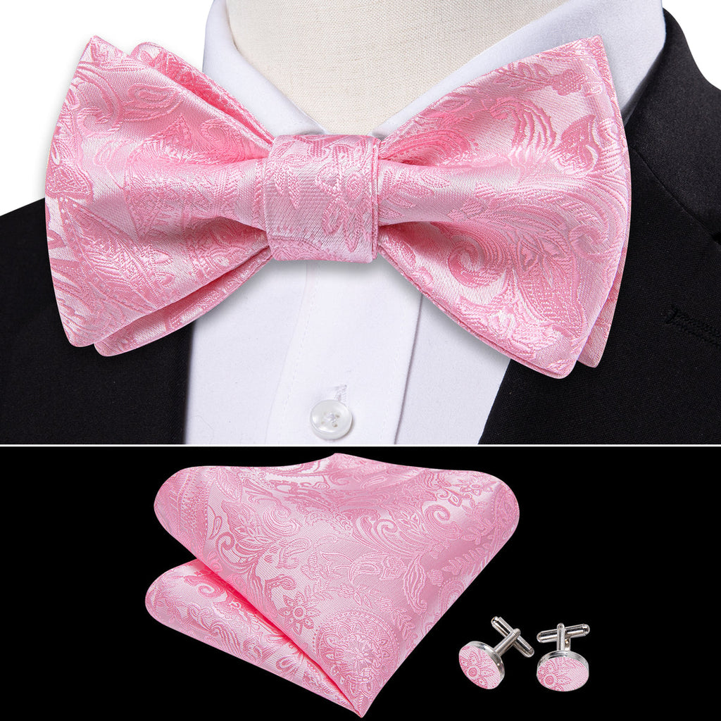Pink Paisley Bow Tie Set - GentCrest - View 3