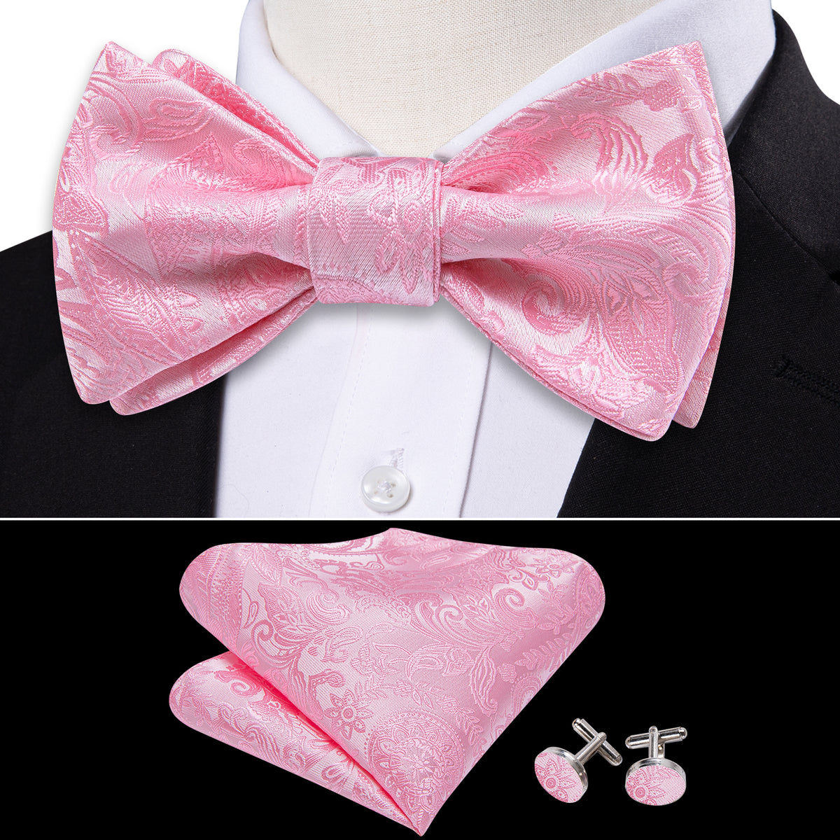 Pink Paisley Bow Tie Set - GentCrest - View 3