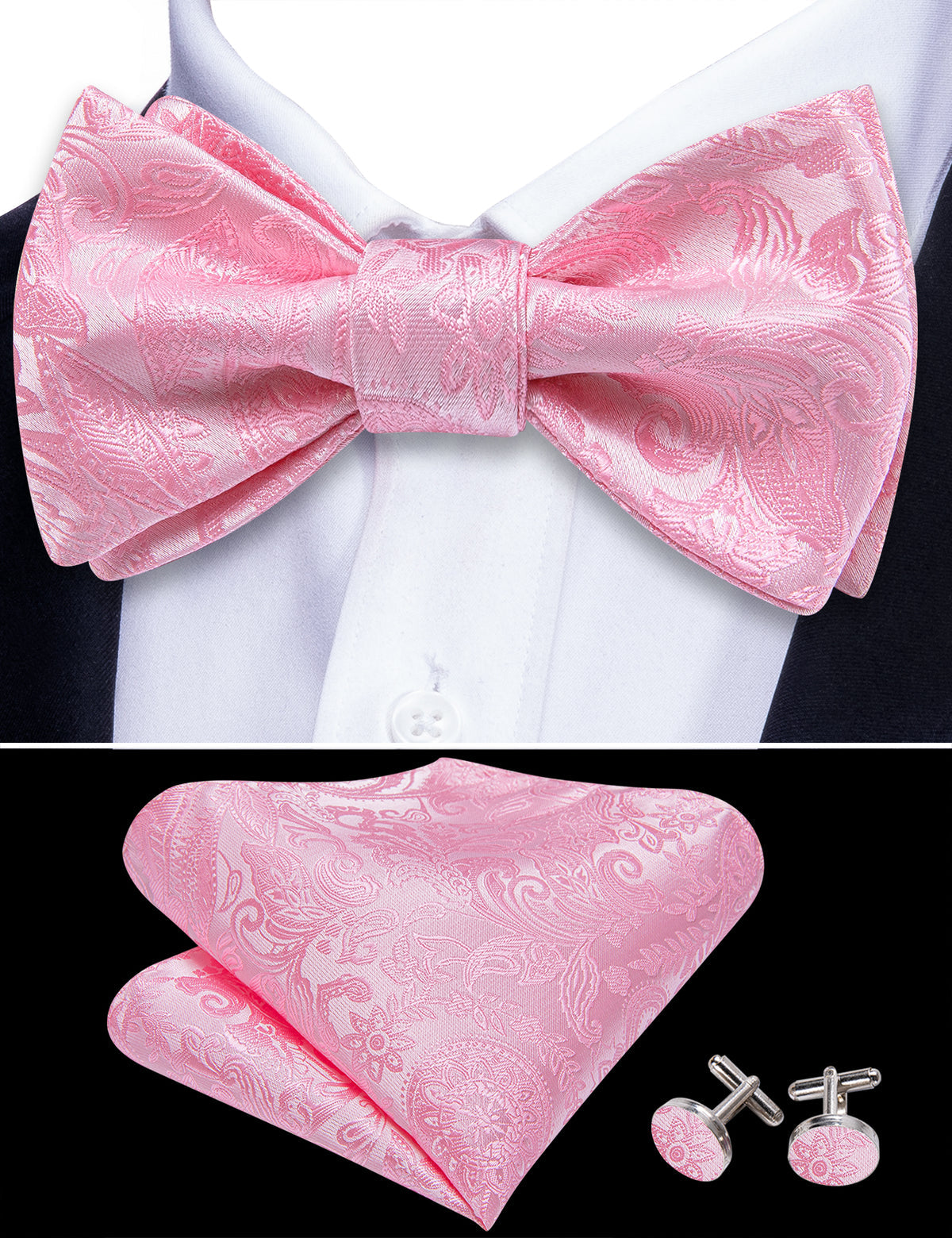 Pink Paisley Bow Tie Set - GentCrest - View 4