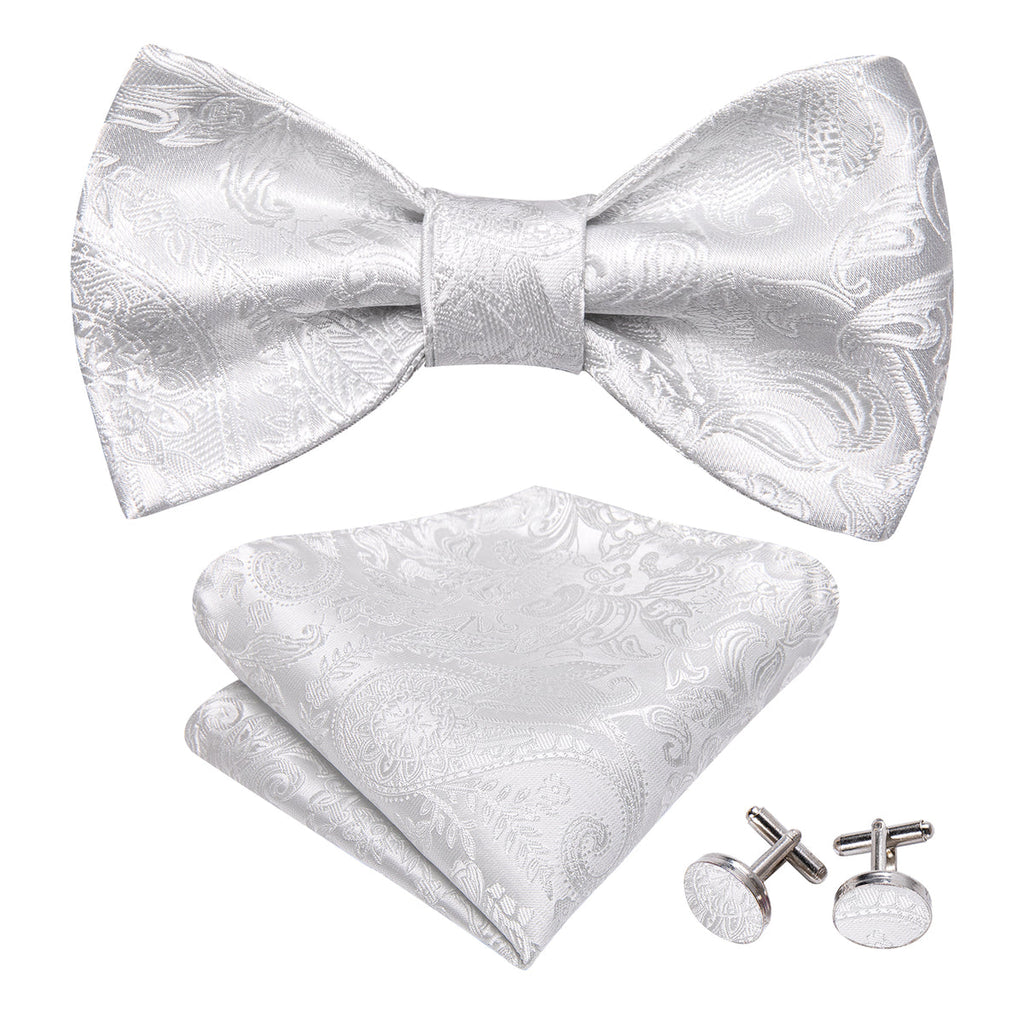 White Paisley Bow Tie Set - GentCrest