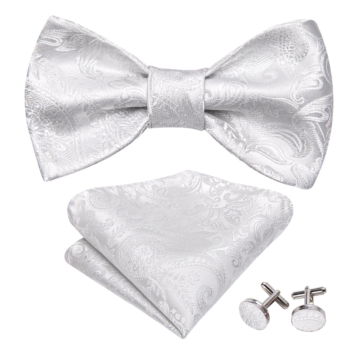 White Paisley Bow Tie Set - GentCrest