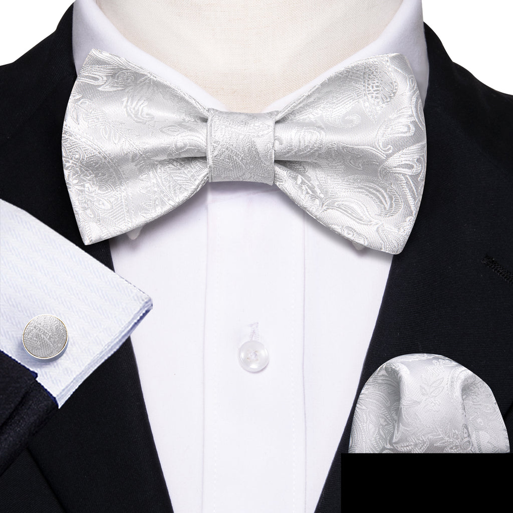 White Paisley Bow Tie Set - GentCrest - View 2