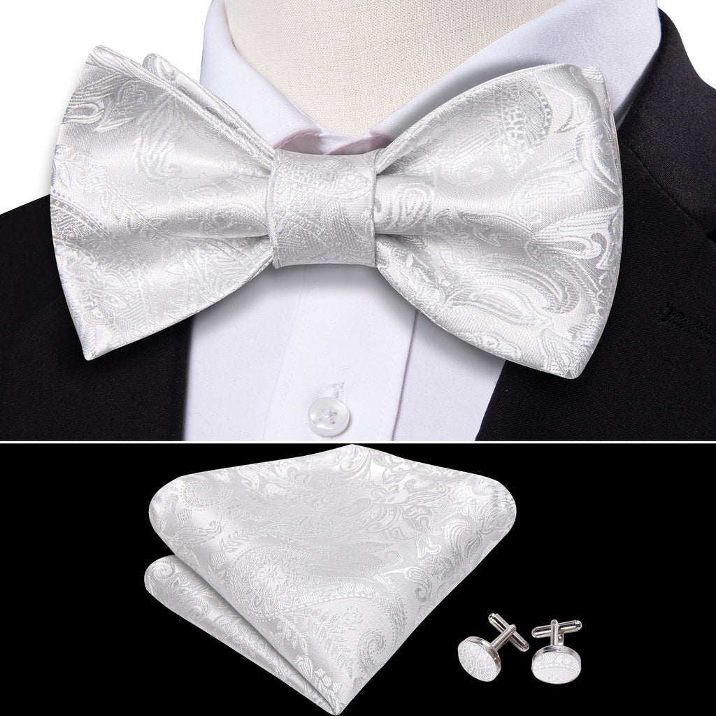 White Paisley Bow Tie Set - GentCrest - View 3
