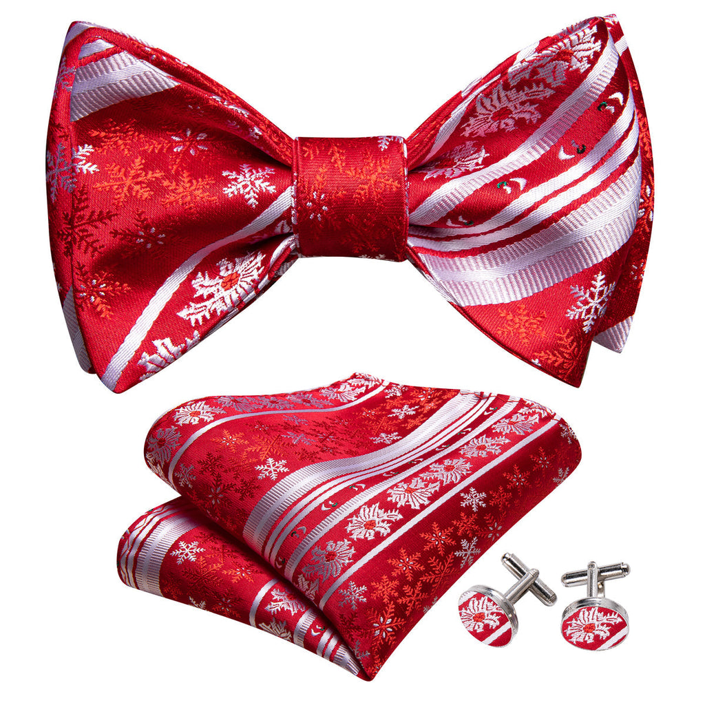 Red White Snowflake Christmas Bow Tie Set - GentCrest - View 2