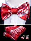 Red White Snowflake Christmas Bow Tie Set - GentCrest
