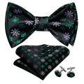 Black Green Snowflake Christmas Bow Tie Set - GentCrest