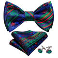 Blue Green Snowflake Christmas Bow Tie Set - GentCrest