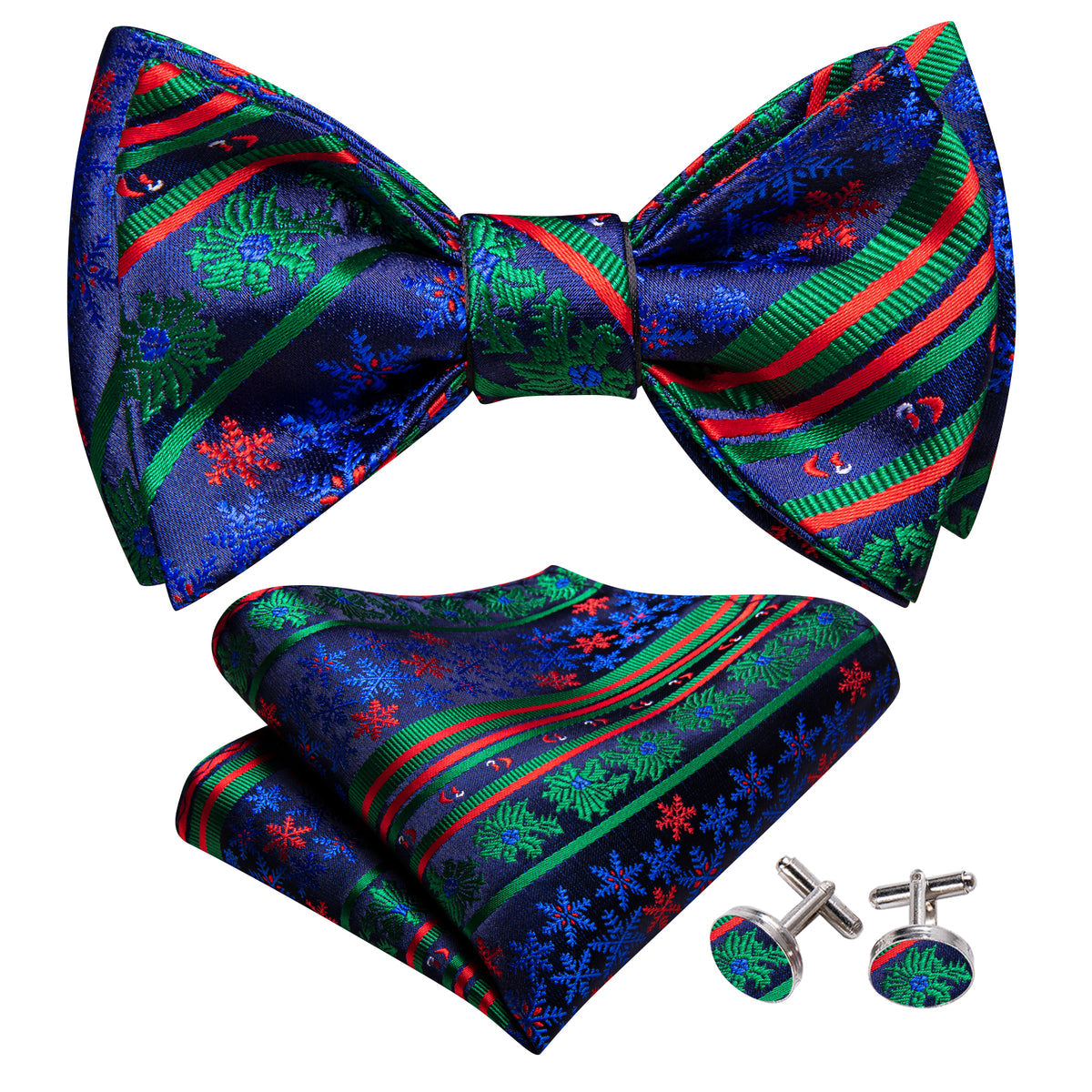 Blue Green Snowflake Christmas Bow Tie Set - GentCrest