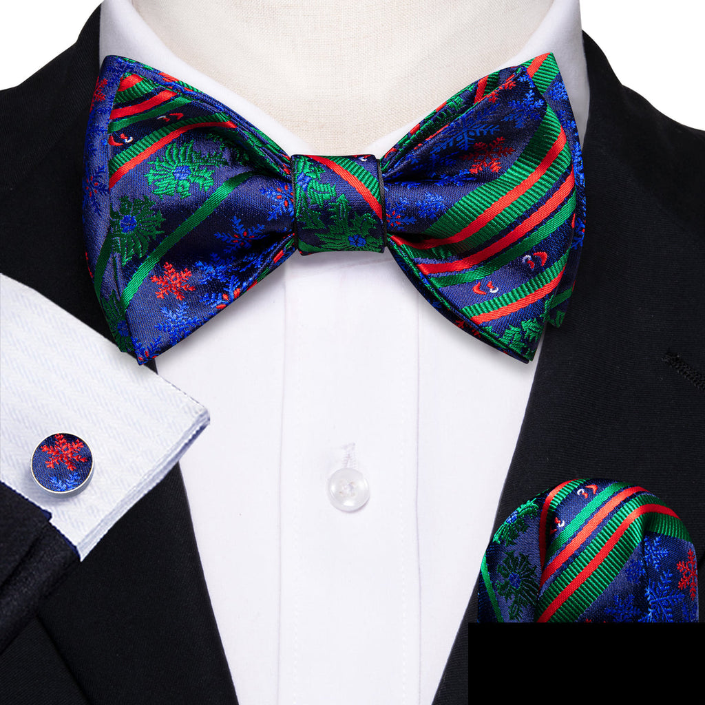 Blue Green Snowflake Christmas Bow Tie Set - GentCrest - View 2