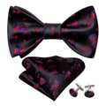 Black Red Tree Silk Christmas Bow Tie Set - GentCrest