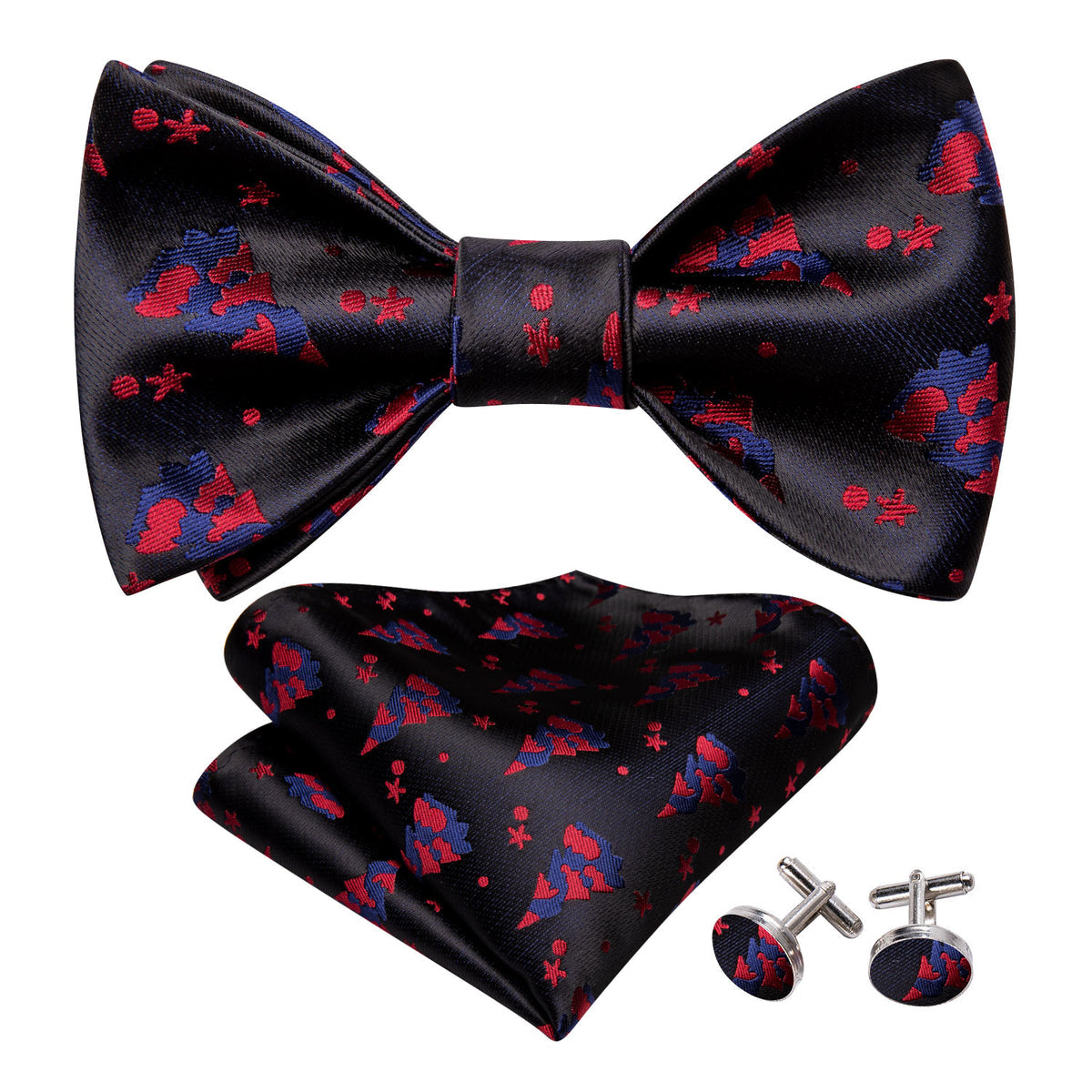 Black Red Tree Silk Christmas Bow Tie Set - GentCrest