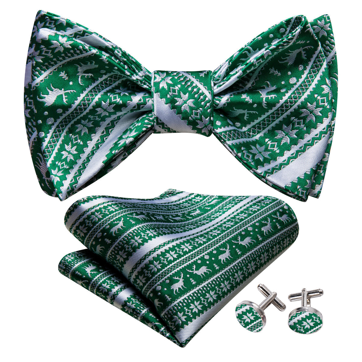 Green White Elk Christmas Bow Tie Set - GentCrest