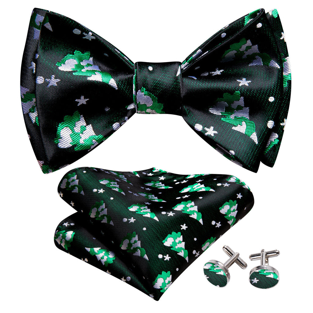 Black & Emerald Green Christmas Tree Bow Tie Set - GentCrest - View 3