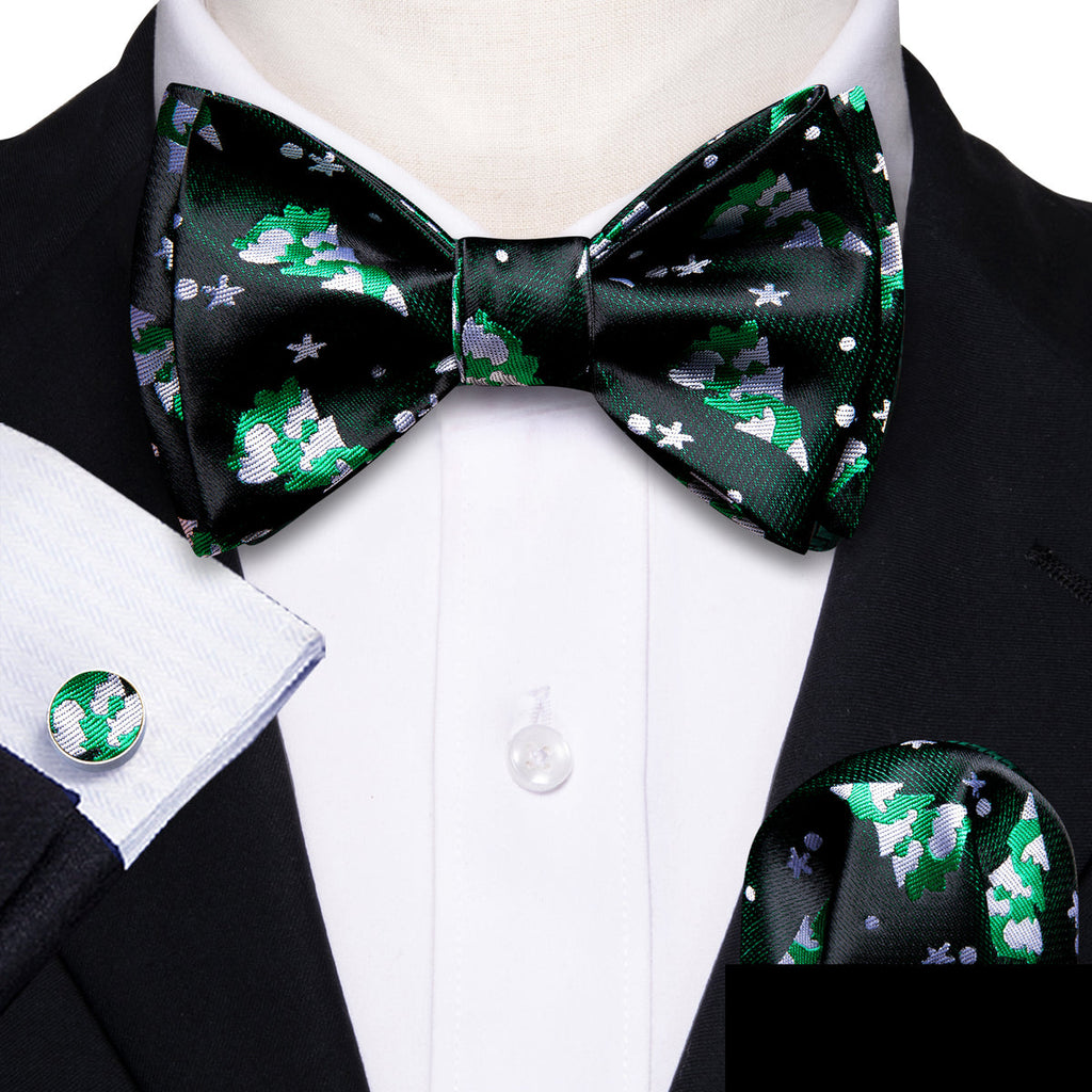 Black & Emerald Green Christmas Tree Bow Tie Set - GentCrest