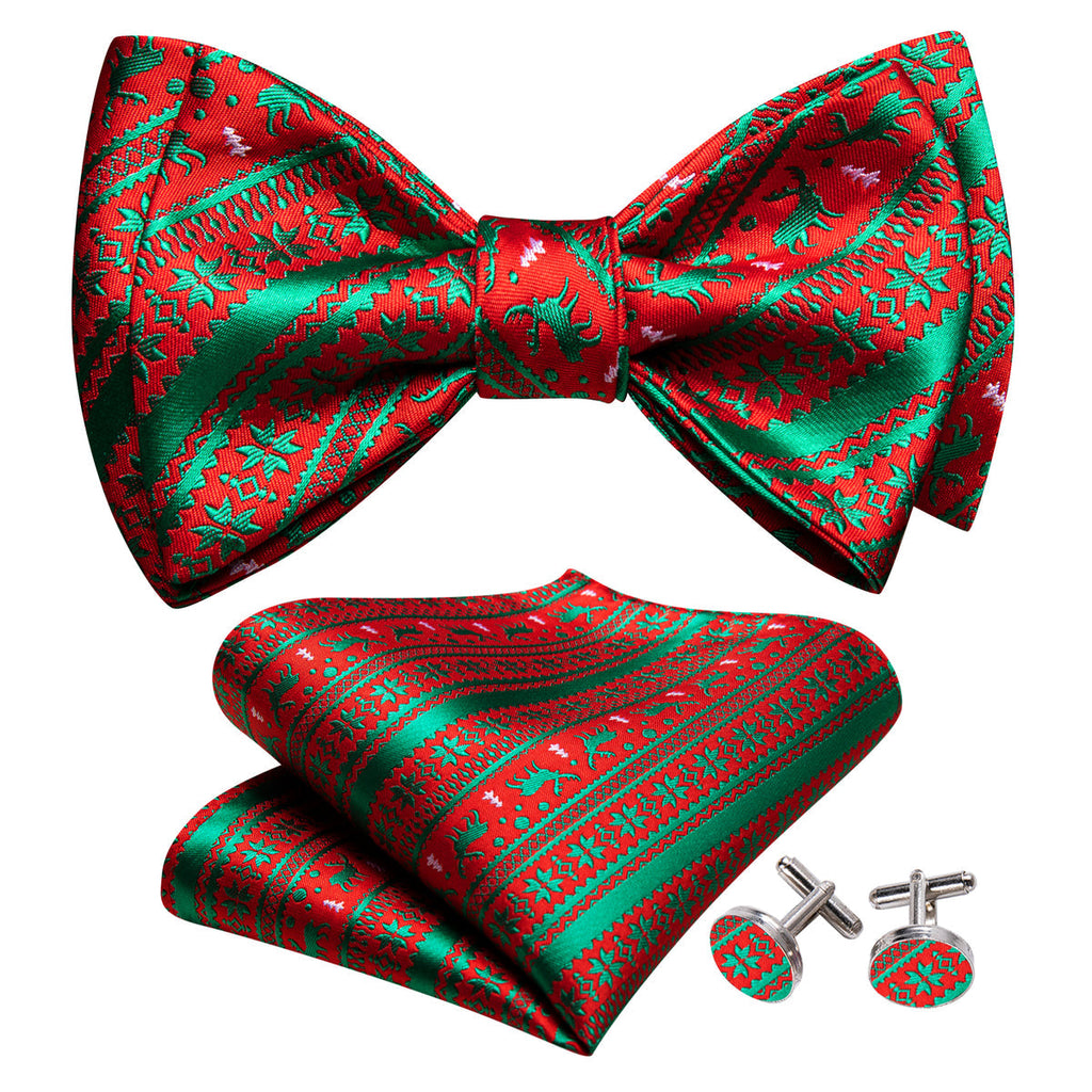 Green Red Xmas Elk Bow Tie Set - GentCrest