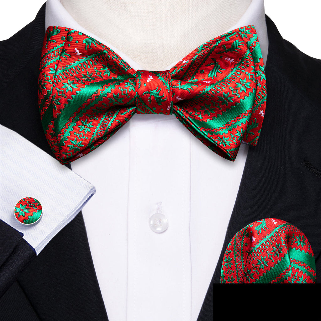 Green Red Xmas Elk Bow Tie Set - GentCrest - View 2