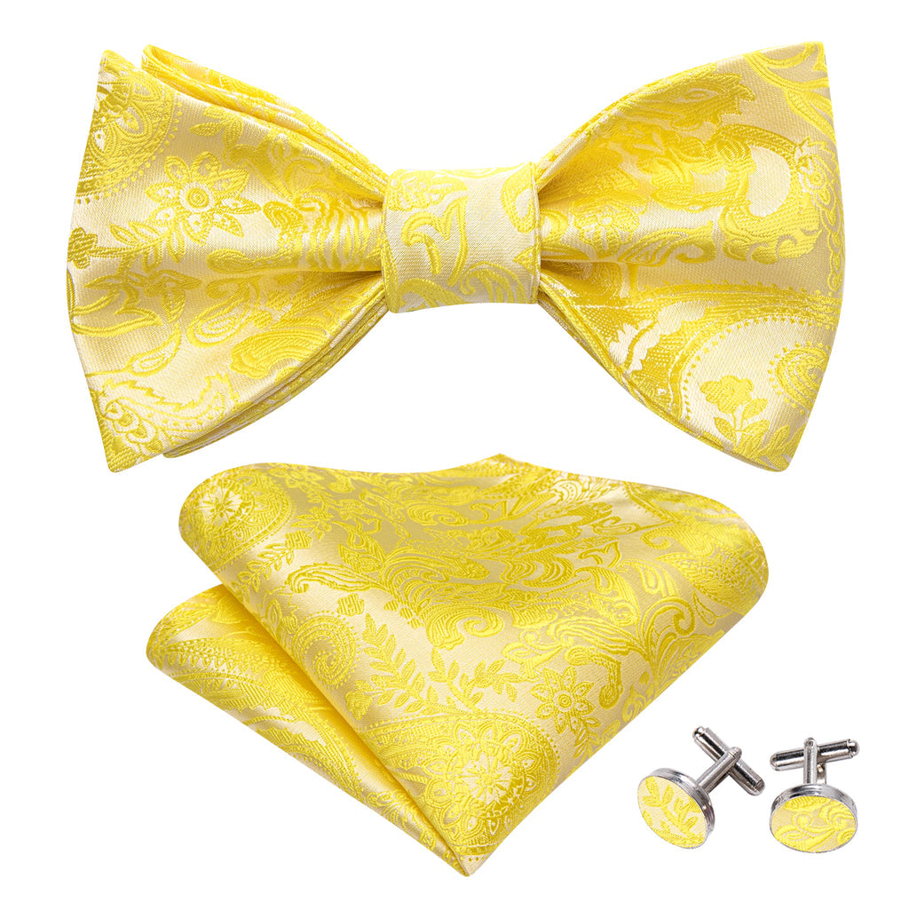 Light Yellow Paisley Bow Tie Set - GentCrest - View 2