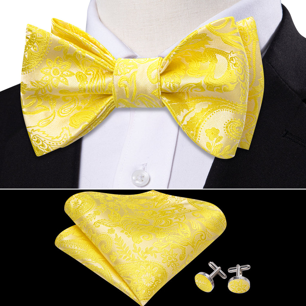 Light Yellow Paisley Bow Tie Set - GentCrest