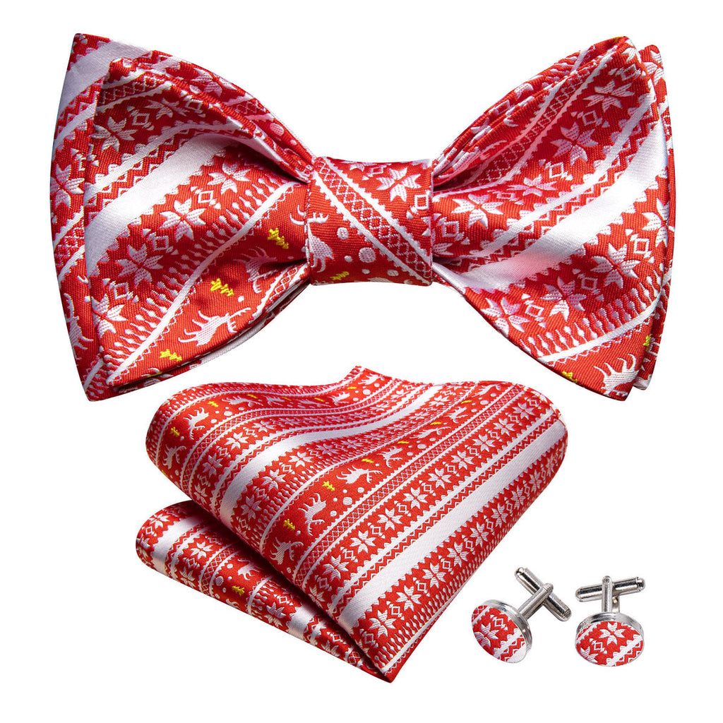 Red Silver Elk Christmas Bow Tie Set - GentCrest