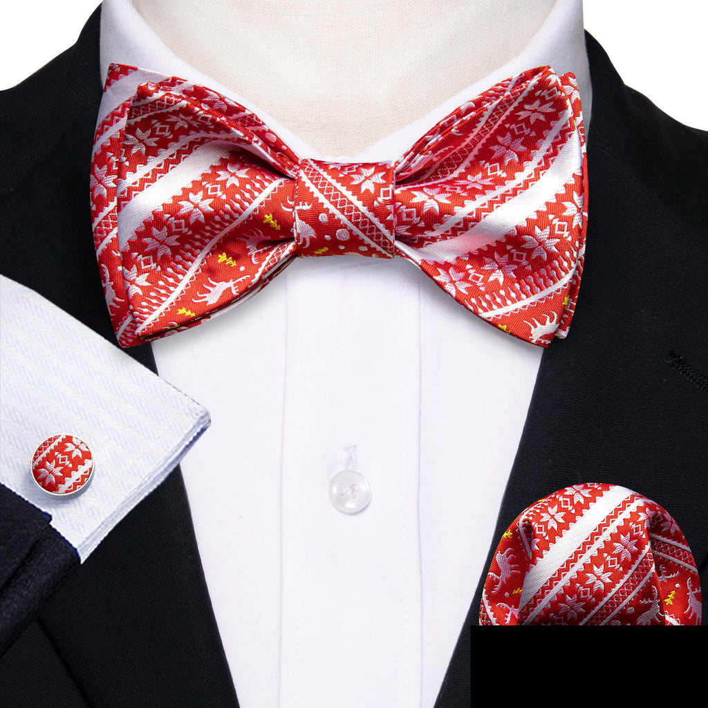 Red Silver Elk Christmas Bow Tie Set - GentCrest - View 2