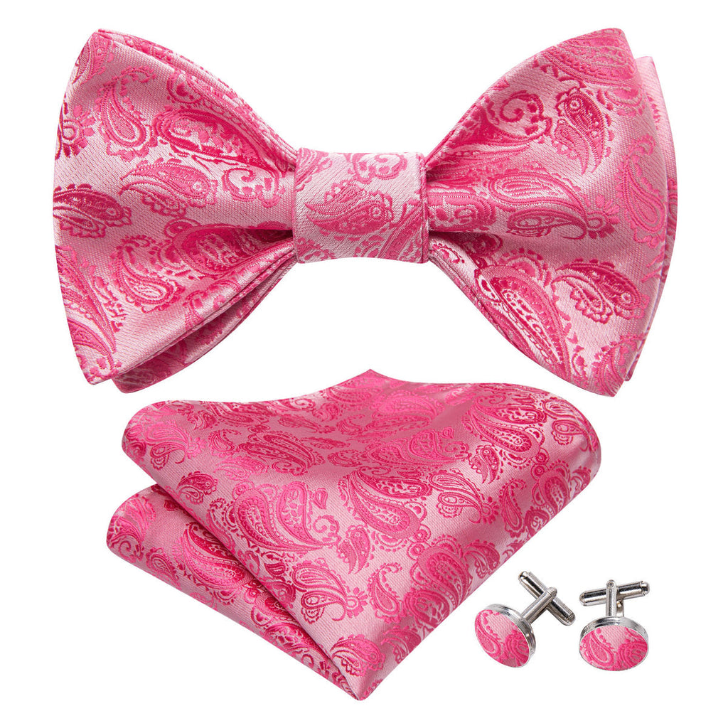 Hot Pink Paisley Bow Tie Set - GentCrest