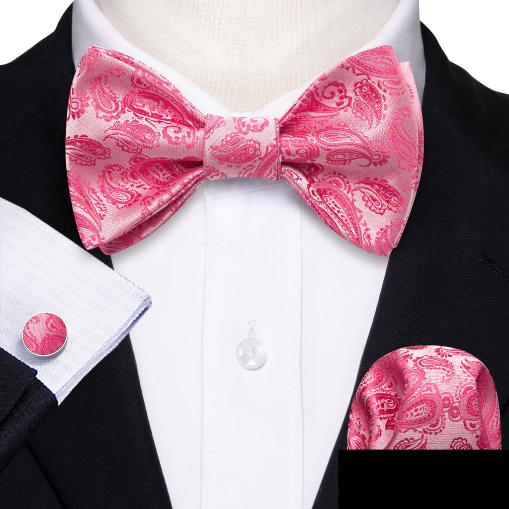 Hot Pink Paisley Bow Tie Set - GentCrest - View 2