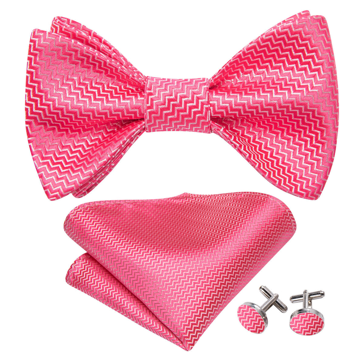 Pink Shock Striped Bow Tie Set - GentCrest