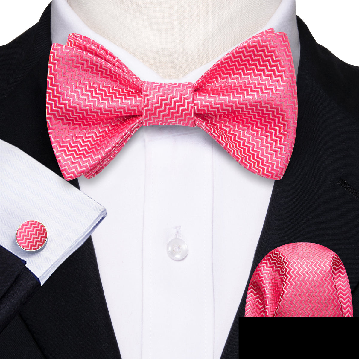 Pink Shock Striped Bow Tie Set - GentCrest - View 3