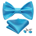Sky Blue Striped Bow Tie Set - GentCrest